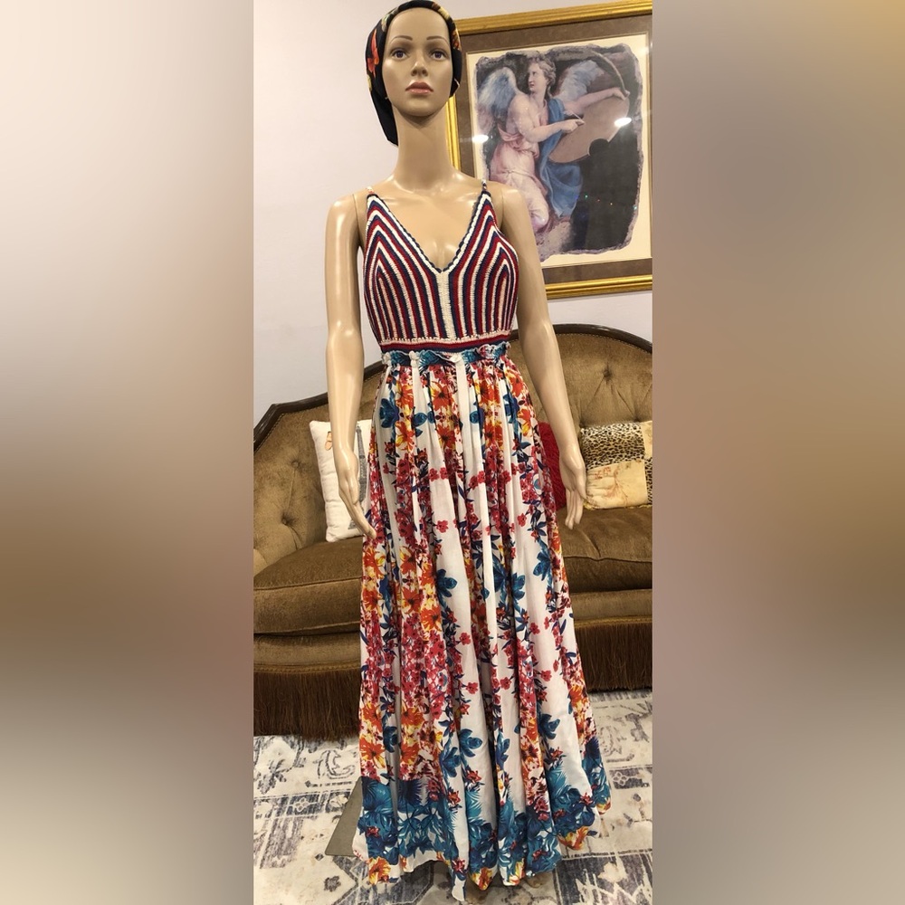 Chelsea & Violet White Maxi long flowy floral multi color boho dress medium